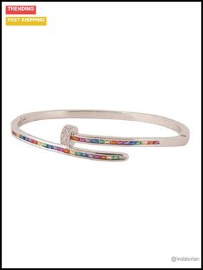 14K Gold Plated Brass Nail Bangle Bracelet 5A Cubic Zirconia Stackable Cuff